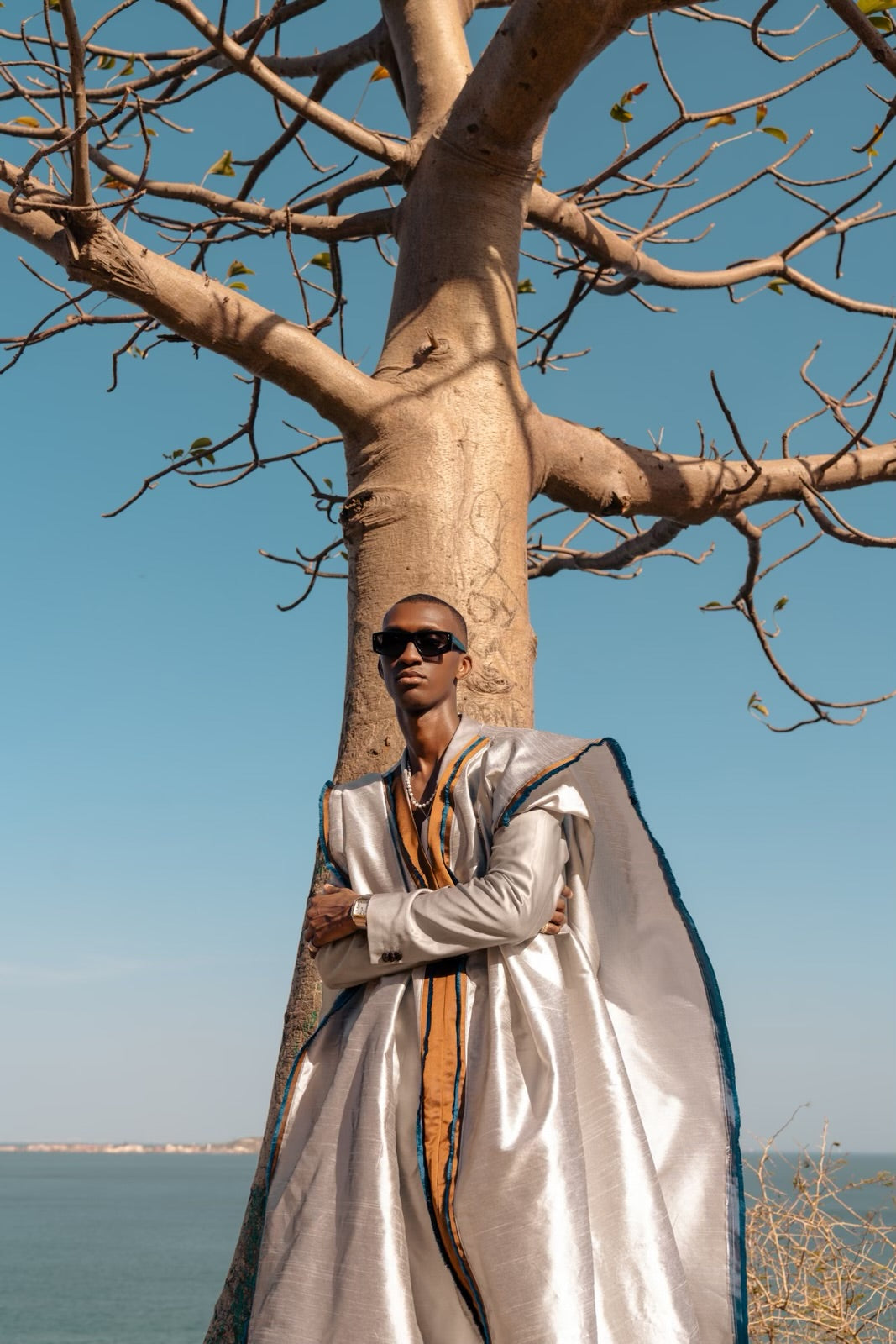 Shantung Silk Boubou - Plateau Silver - Mwami