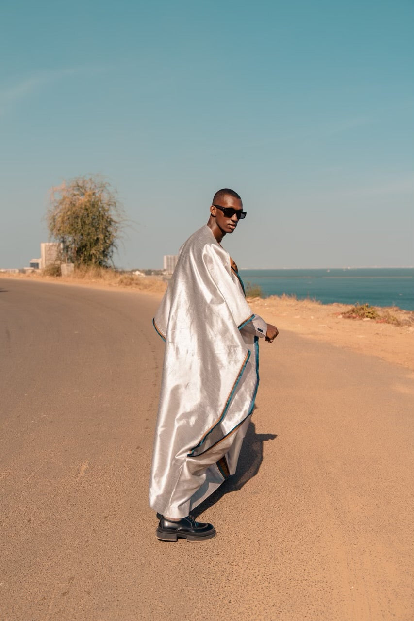 Shantung Silk Boubou - Plateau Silver - Mwami
