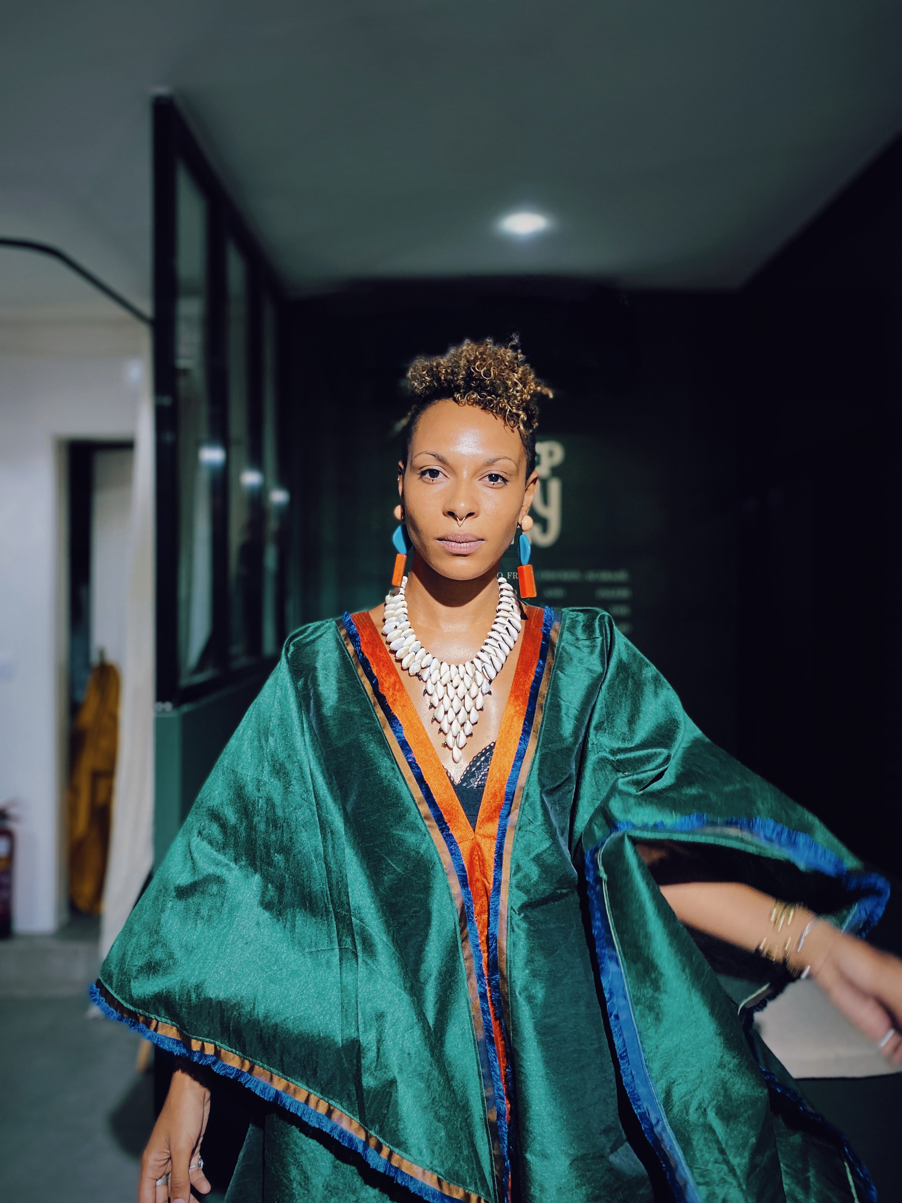 Shantung Silk Boubou - Cocody Green - Mwami