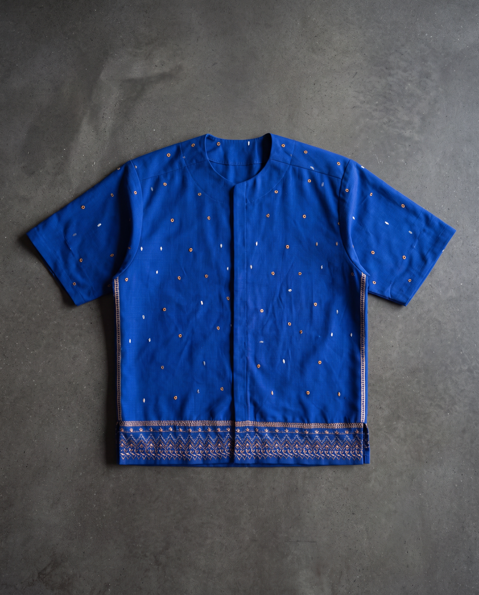 Cobalt short sleeve embroidered shirt flat lay