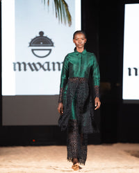 Emerald shantung silk and lace set on the MWAMI Harmattan '25 runway