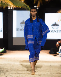 Cobalt embroidered set walking the Harmattan 25 runway