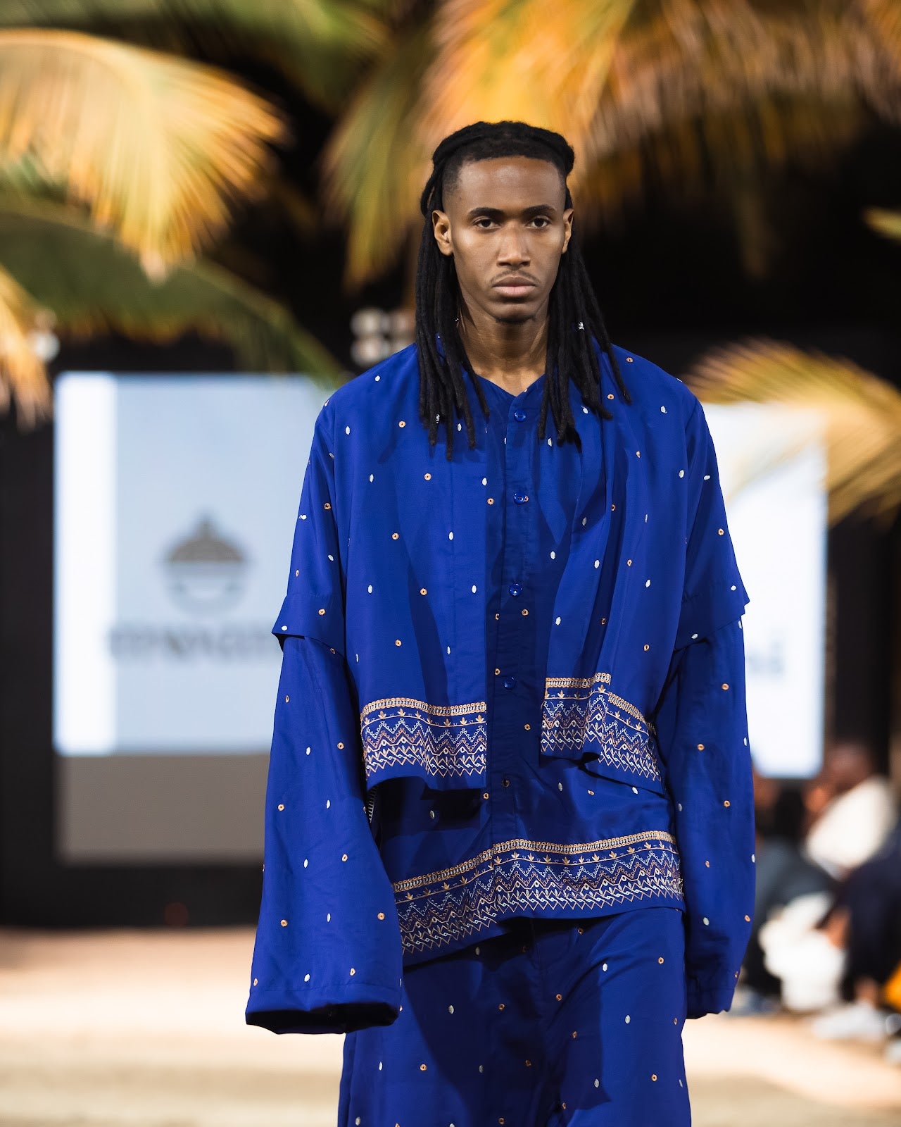 Cobalt embroidered set on the Harmattan 25 runway