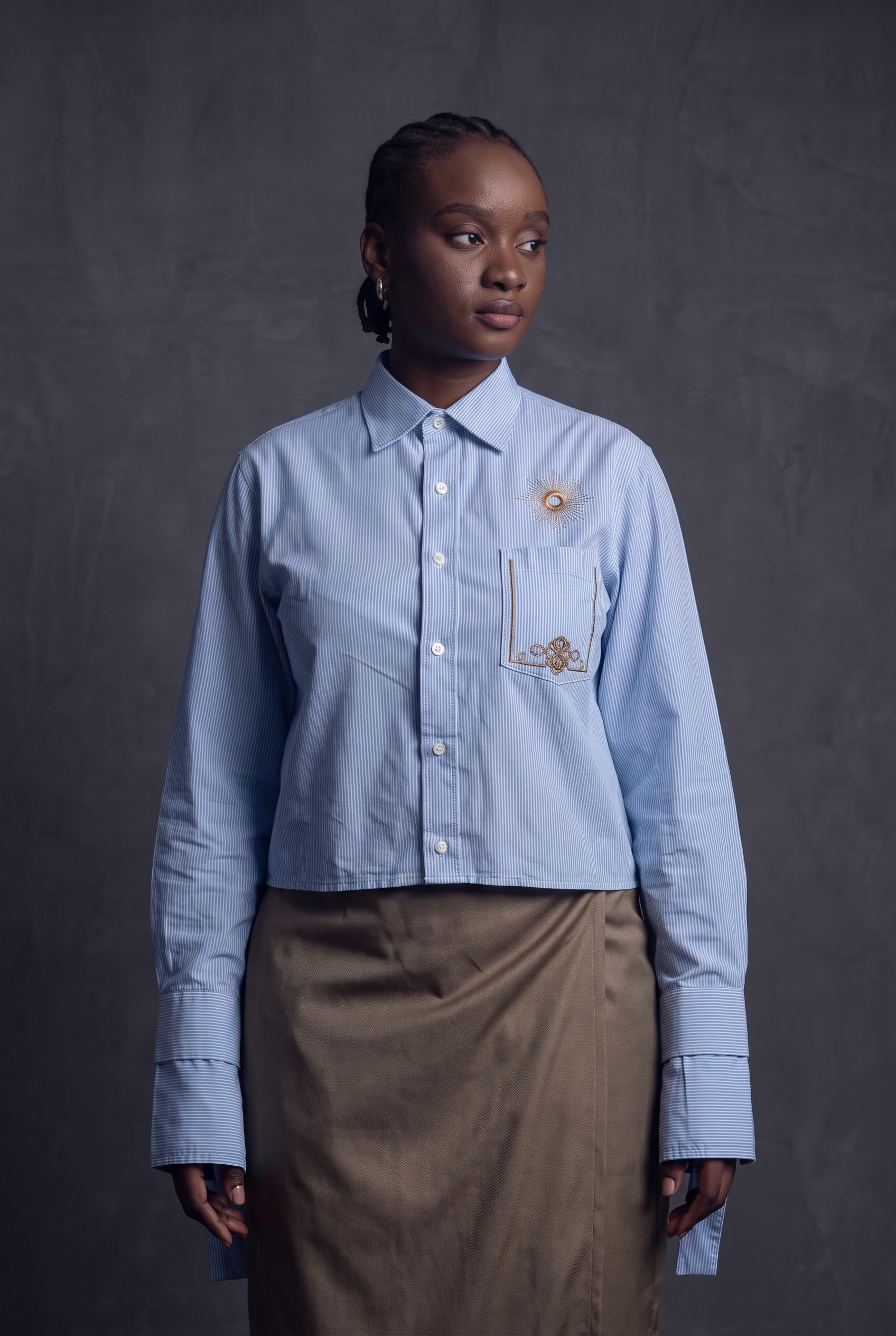 Harmattan Unisex Cropped Button Up Shirt - Gingham Stripes