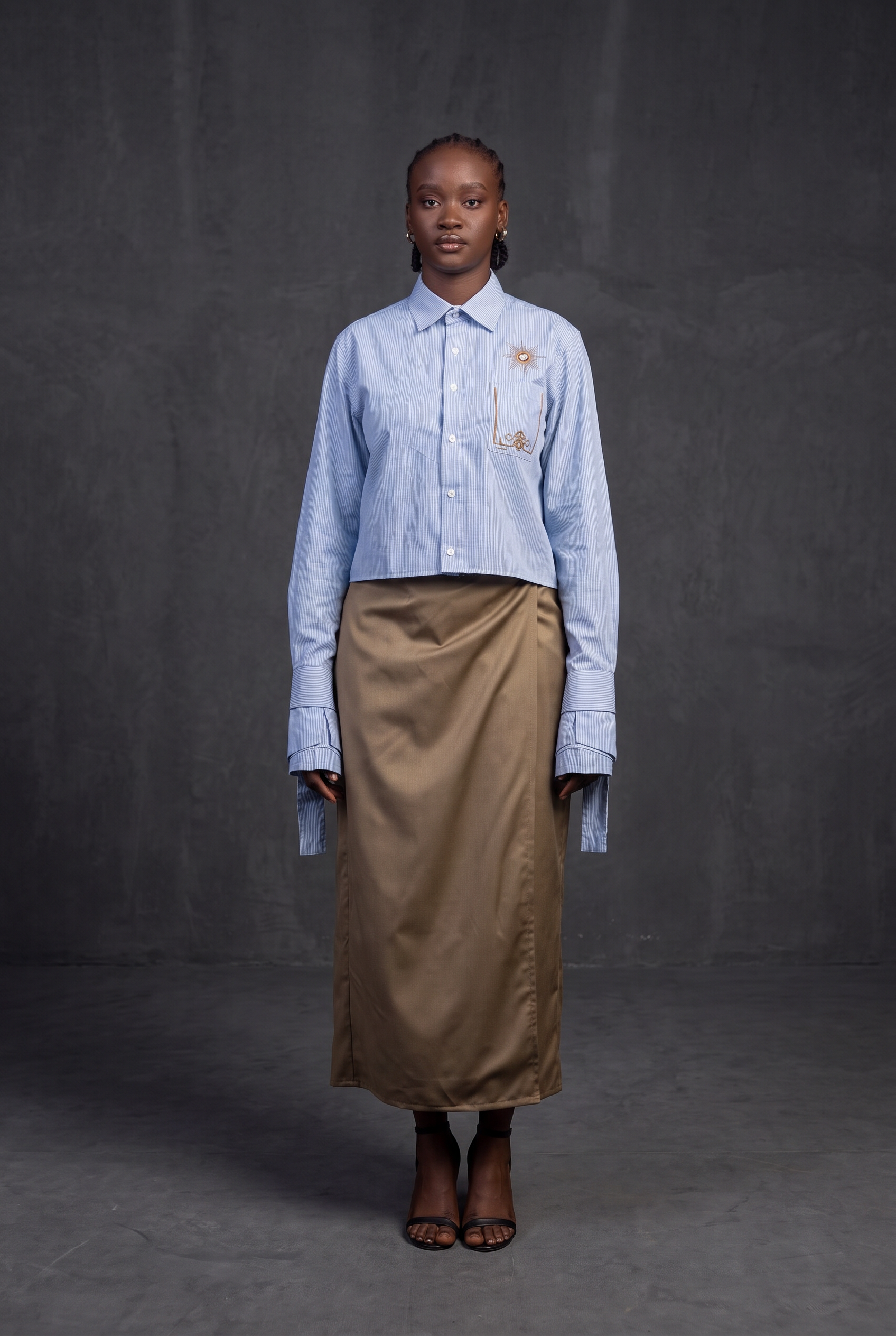 Harmattan Unisex Cropped Button Up Shirt - Gingham Stripes