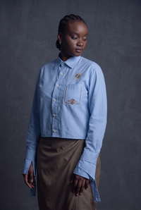 Harmattan Unisex Cropped Button Up Shirt - Gingham Stripes
