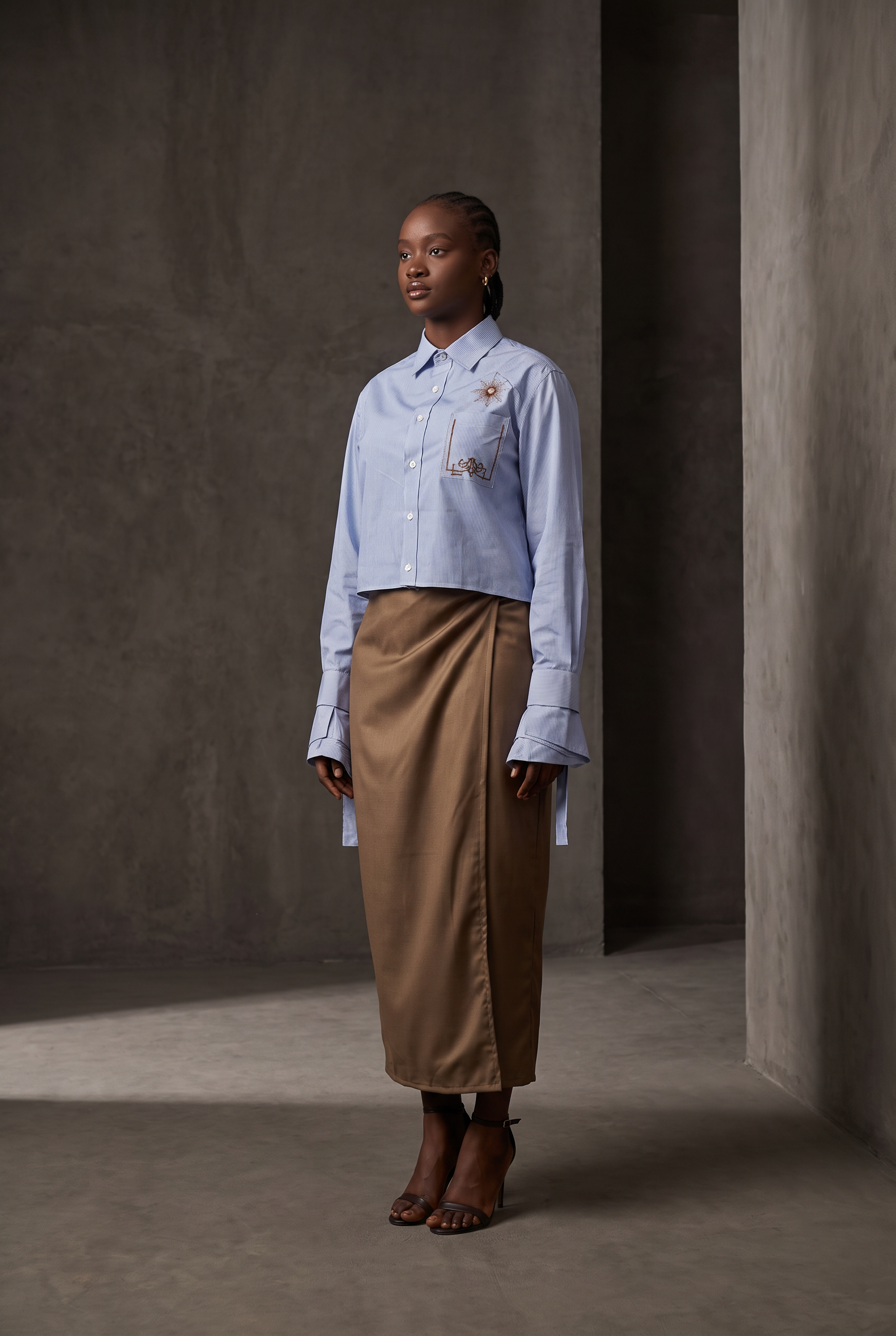 Harmattan Unisex Cropped Button Up Shirt - Gingham Stripes